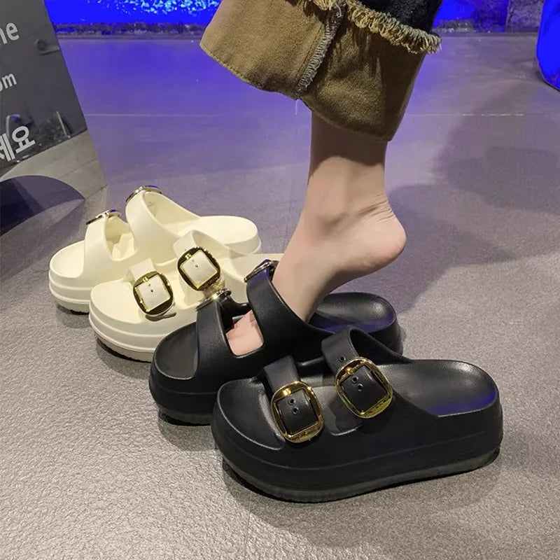Women Platform Slippers Indoor Street Summer Shoes Solid Color Thick Sole Anti Slip Female Home Beach Slides Slip On Sandals