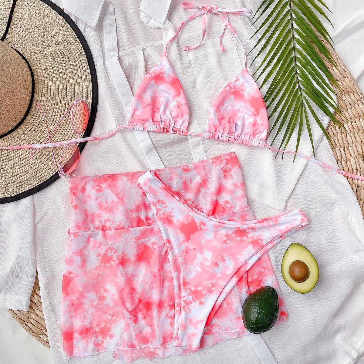 4 Colors Sexy Bikini Set 3-Piece Swimwear Swimsuit Women Halter Print Bikinis Set Bathing Suit Beach Bikini Trajes De Bano Mujer