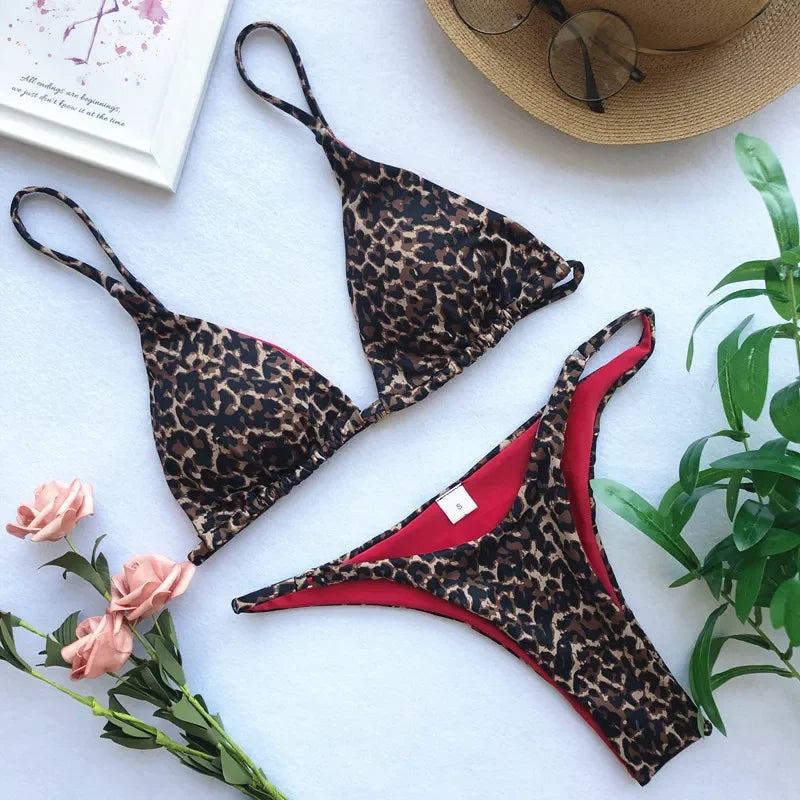 2025 Sexy Leopard Brazilian Bikini Women Swimsuit Female Thong Swimwear Two Pieces Bikini Set Mini Micro Bathing Suit Swim Lady