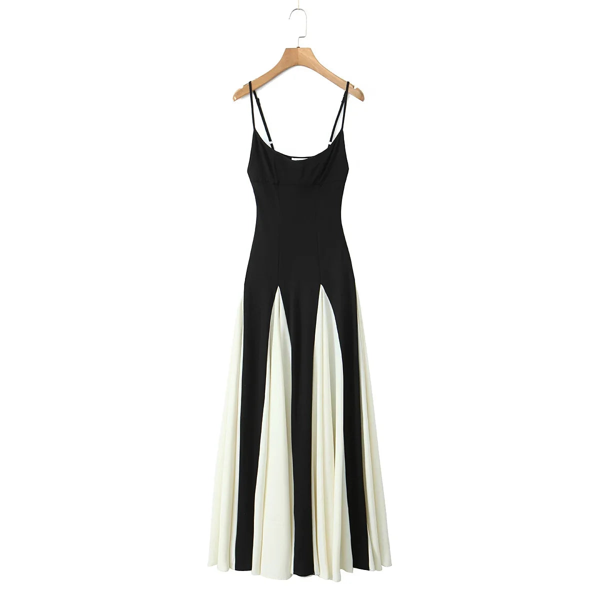 Foridol Black Beige Patchwork Summer Women's Dress Spaghetti Strap A-line Pleated Party Vestidos Sleveless Beach Casual Dress
