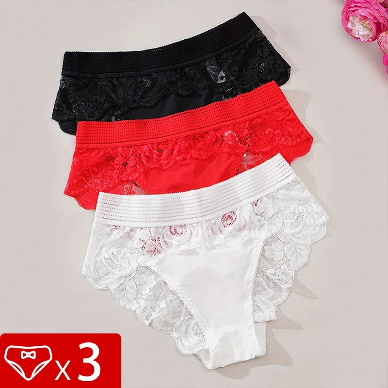 3pcs/pack Low Waist Floral Women's Panties Sexy Elegant Lady Briefs Underwear Fashion Style Breathable Comfort Female Underpants