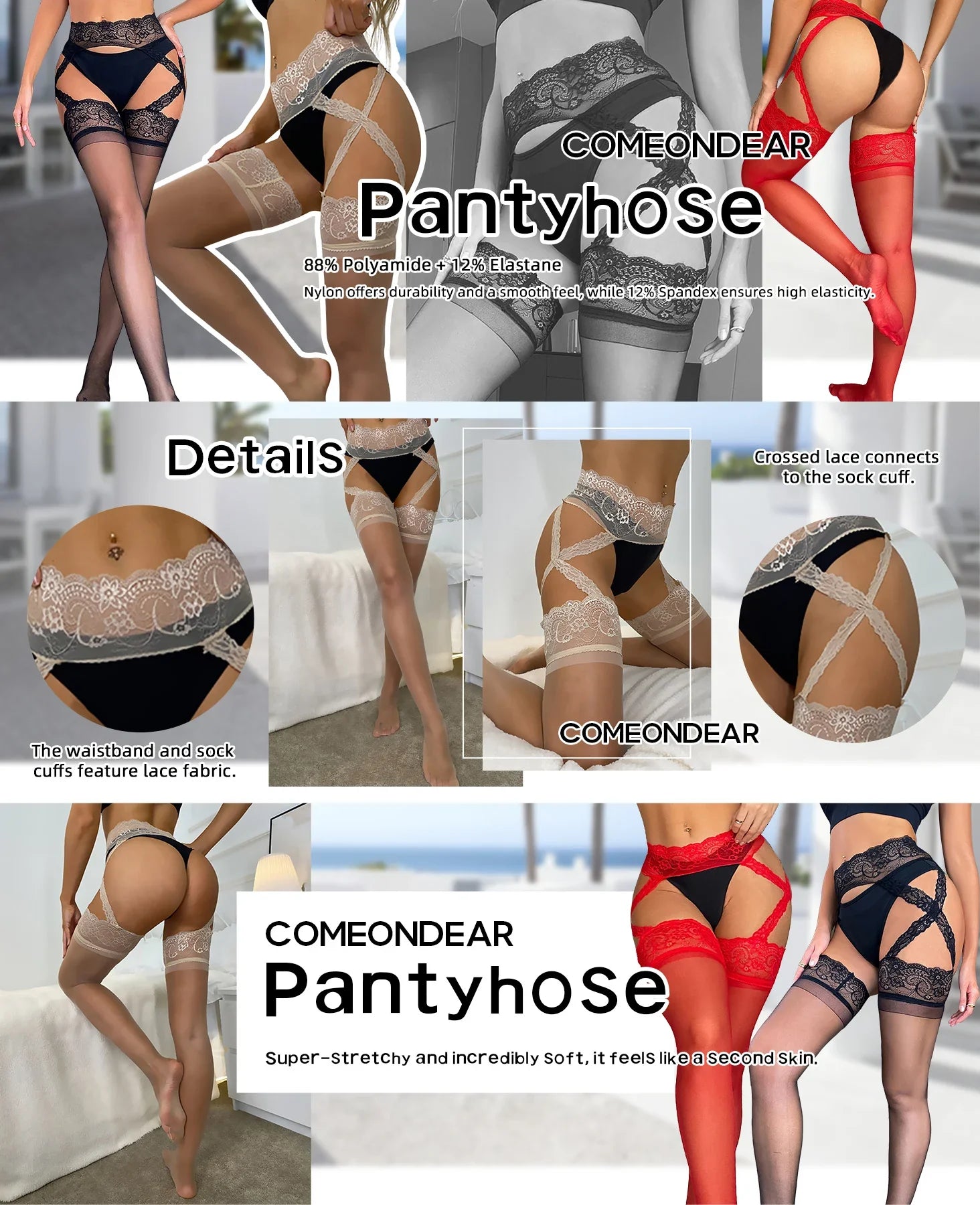 Luxury Lace Pantyhose Garter Belt Tights Cross Lace Waistband High Elastic Sexy Stockings Women Fashion Hosiery Plus Size XS-5XL
