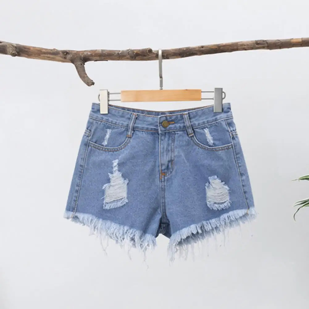 Summer Stretchy Hot Short Pants Women's High Waisted Cut Off Denim Shorts Ripped Distressed Frayed Hem Jeans Shorts