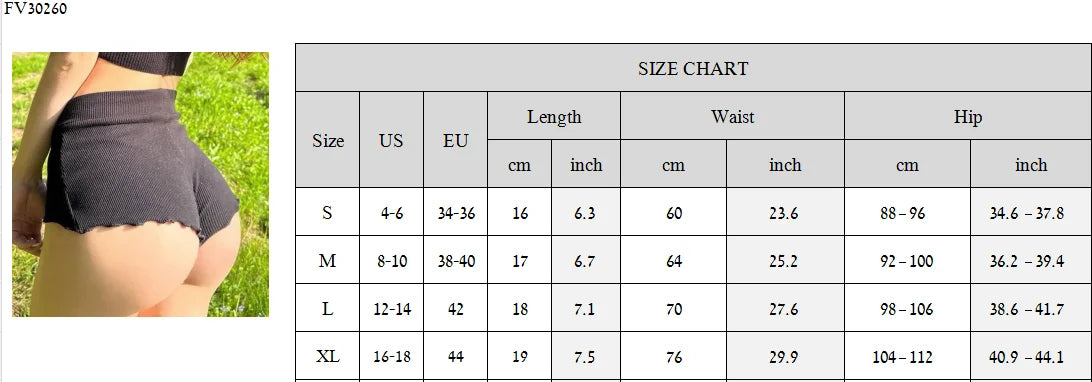 Women High Waist Ribbed Booty Shorts Summer Sexy Ruffle Trim Bodycon Mini Shorts Solid Color Tight Stretch Short Pants