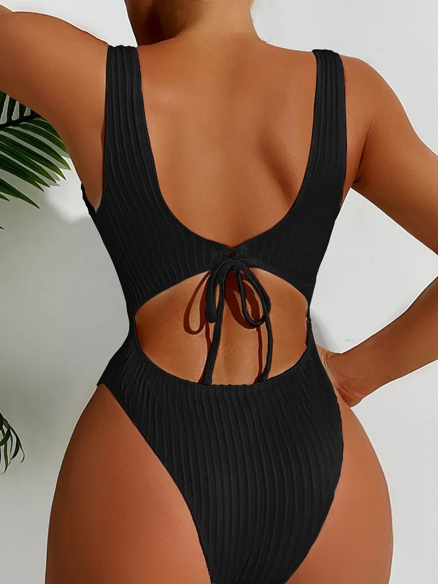 S - XL Wrinkled Backless Female Swimwear One Piece Swimsuit Women High Leg Cut Bather Slim Bathing Suit Swim Bodysuit Beachwear