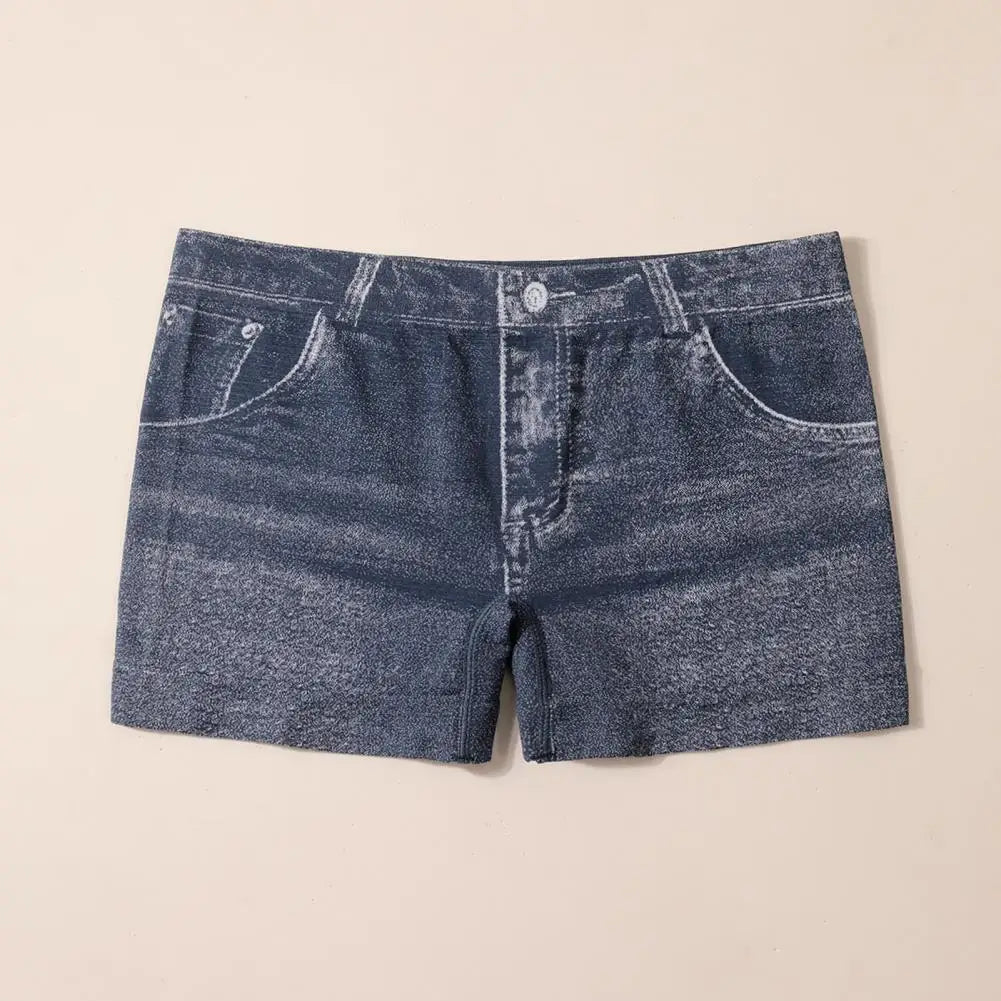 Denim Shorts Women Shorts High Stretchy Imitation Denim Short Leggings with Pockets Tight Fitting Summer Shorts