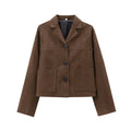 Foridol Buttons Brown Suede Jacket Autumn for Women Pockets Casual Turn Down Collar Short Jacket Femme Veste Chic New Coat