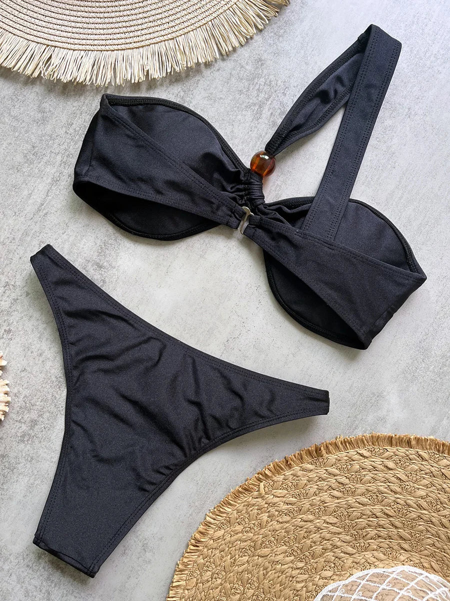 Asymmetrical One Shoulder Bikini Women Swimwear Female Swimsuit Two-pieces Bikini Set High Cut Leg Bather Bathing Suit Swim Lady