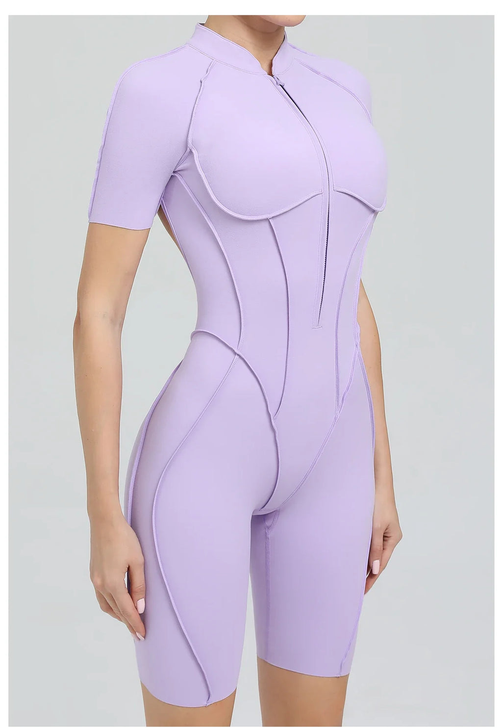 Summer Zipper Workout Jumpsuit Sports Overalls Women Running Fitness Short Sleeve Yoga Bodysuit