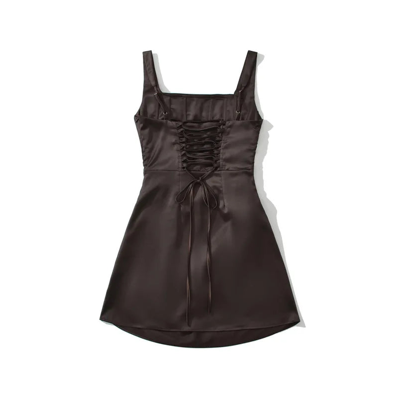 Square Neck Camisole Dress For Women With Back Cross Straps Slim Fit Ruched Waist Boned Mini Skirt Pure Desire Dress Casual 0VNB