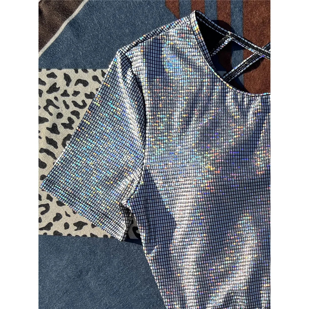 Plaid Cross Back Short Sleeve Bikini Women Swimwear Female Swimsuit Two-Pieces Bikini Set Bather Bathing Suit Swim Lady V4395