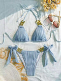 2026 Triangle String Bikinis Women Chain Linked Swimwear Female Sexy Swimsuit Solid Bathers Bathing Swimming Swim Suit Beachwear