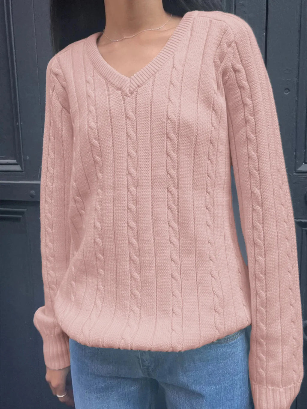 Phantasy Retro Solid Color Sweater Winter Women's V-Neck Casual Simple Loose Knit Sweater Trendy Spring Autumn Winter Sweater