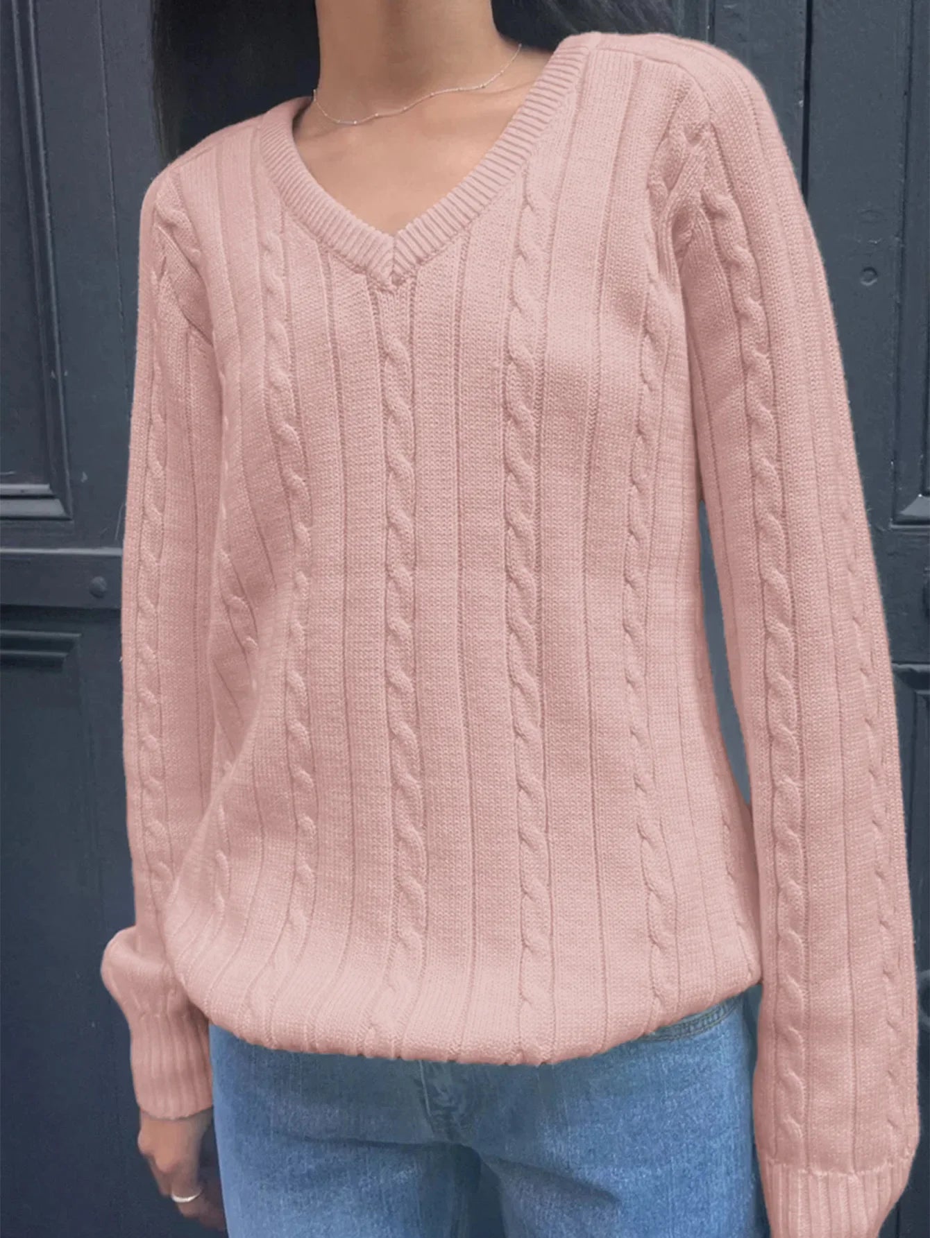 Phantasy Retro Solid Color Sweater Winter Women's V-Neck Casual Simple Loose Knit Sweater Trendy Spring Autumn Winter Sweater