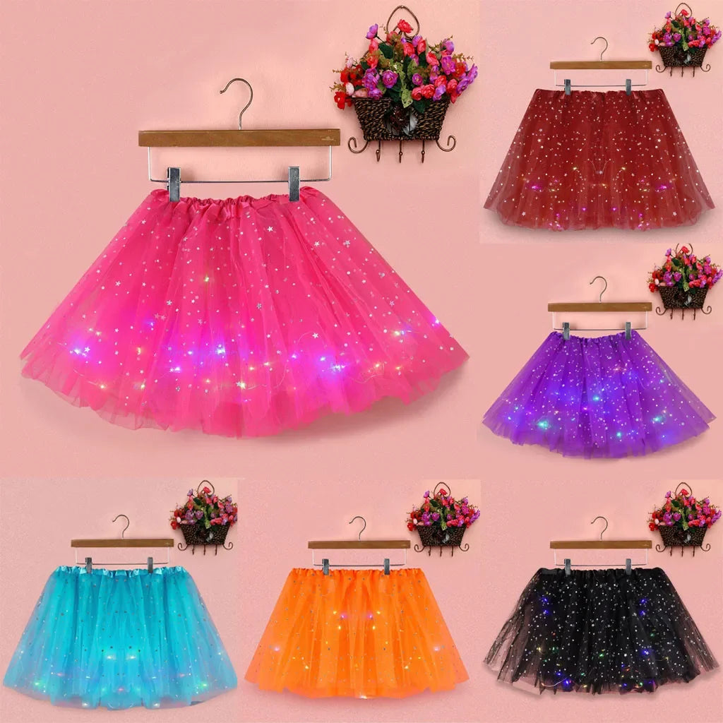 Women's Tulle Skirt Star Sequined Short Tutu Skirt Fancy Ballet Dancewear Party Costume Ball Gown Led Light Luminous Mini Skirts