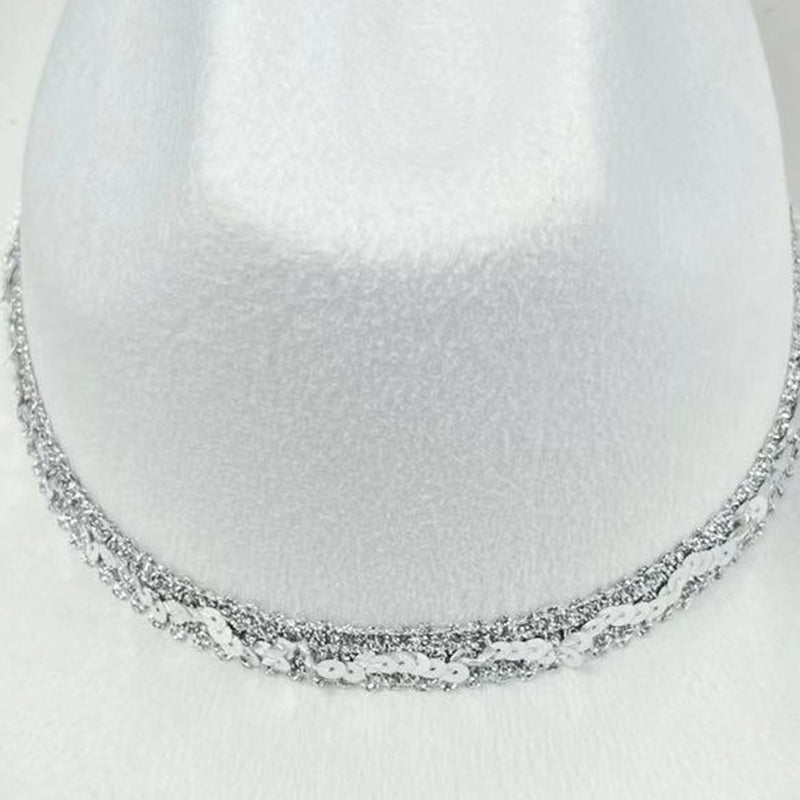 Women Shiny Sequined Wide Brim Cowboy Hat Western Style Sun Cap for Club Party