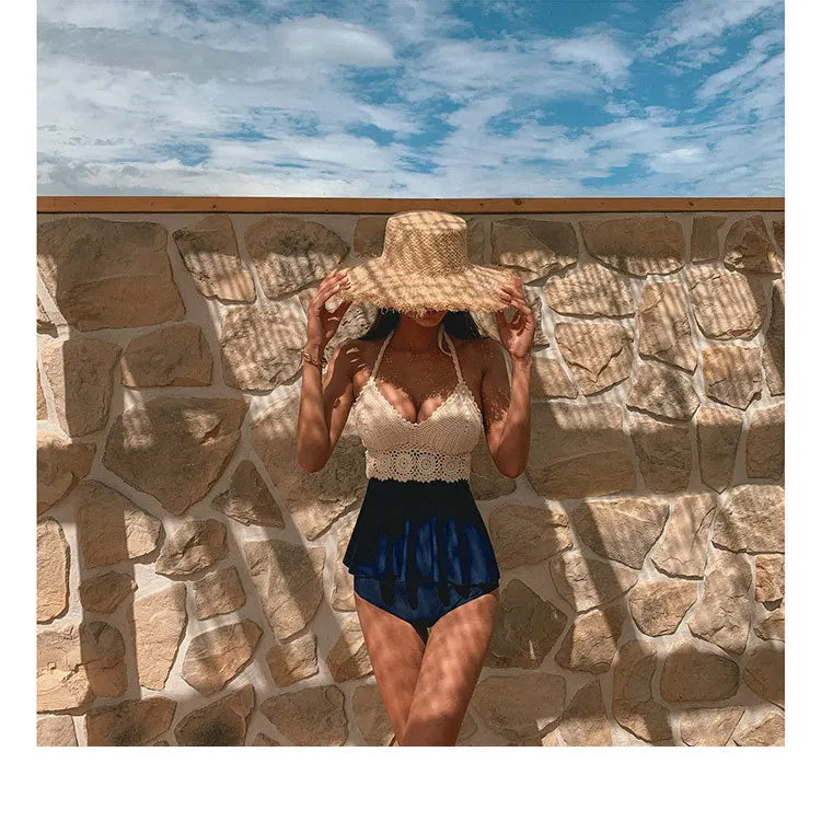 Women knitted Tankinis High Waist Bikini Set Handmade Crochet Bikinis Bathing Suit Beachwear For Asian