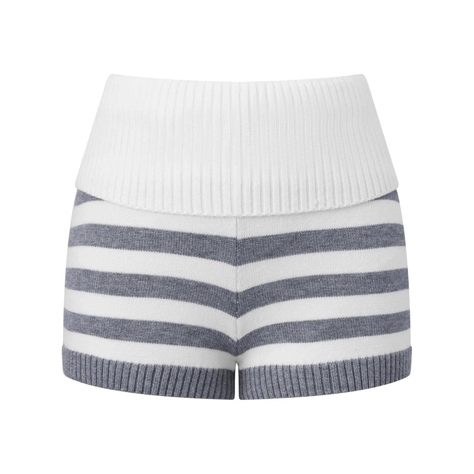 Women Spring Summer Striped Knit Shorts Slim Fold Over Low Rise Mini Shorts for Daily Office Party Club