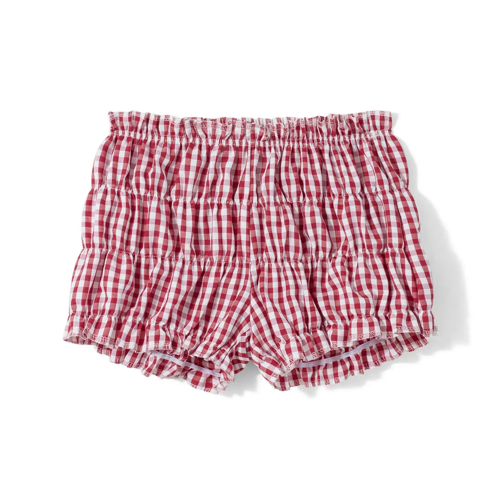 Women Summer Ruffle Shorts Casual Plaid Print Elastic Waist Short Pants for Beach Nightclub Bloomers Streetwear