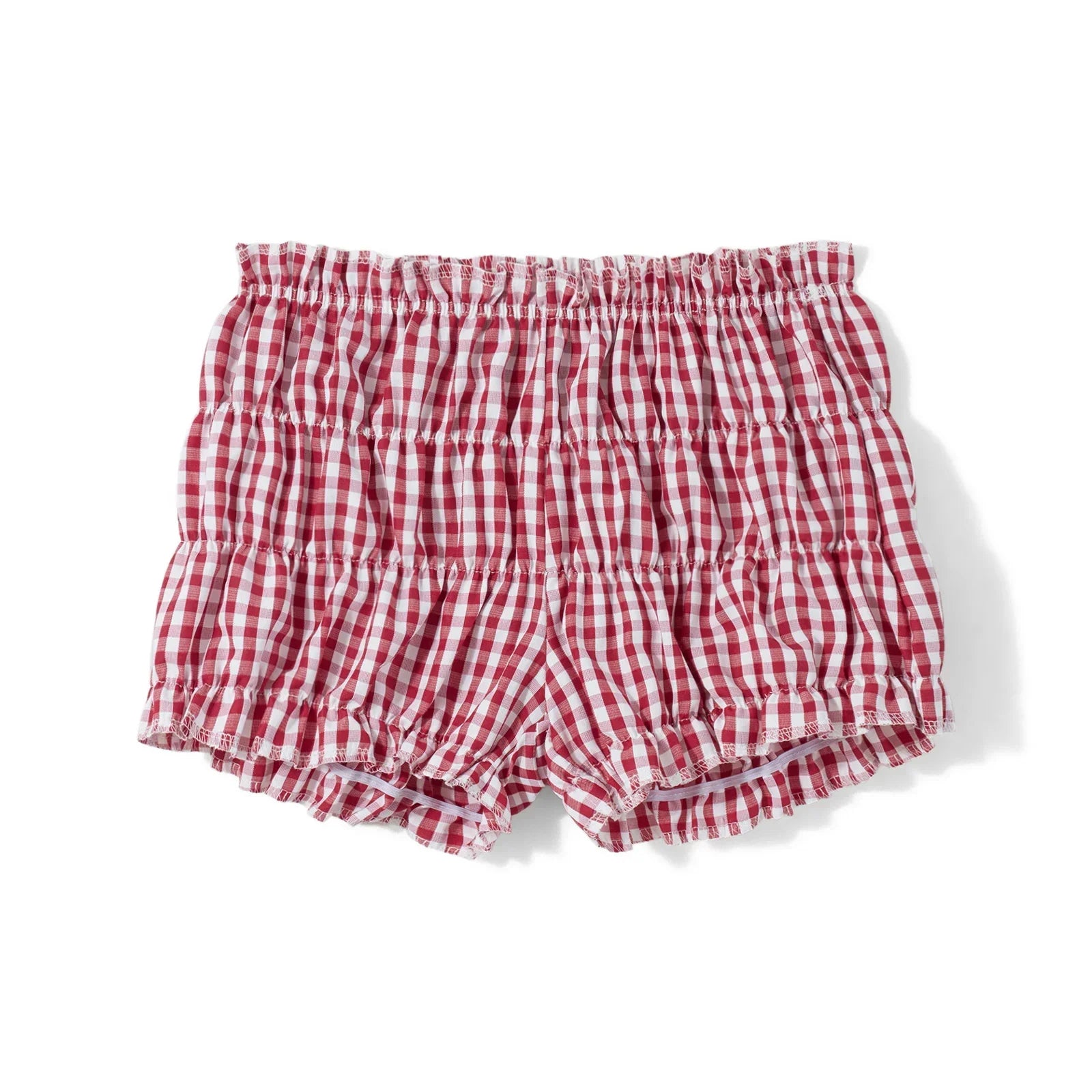 Women Summer Ruffle Shorts Casual Plaid Print Elastic Waist Short Pants for Beach Nightclub Bloomers Streetwear