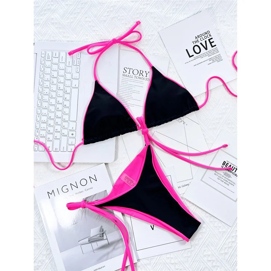 Sexy Leopard Printed Halter Brazilian Bikini Women Swimwear Female Swimsuit Two-Piece Bikini Set Bather Bathing Suit Swim V3681