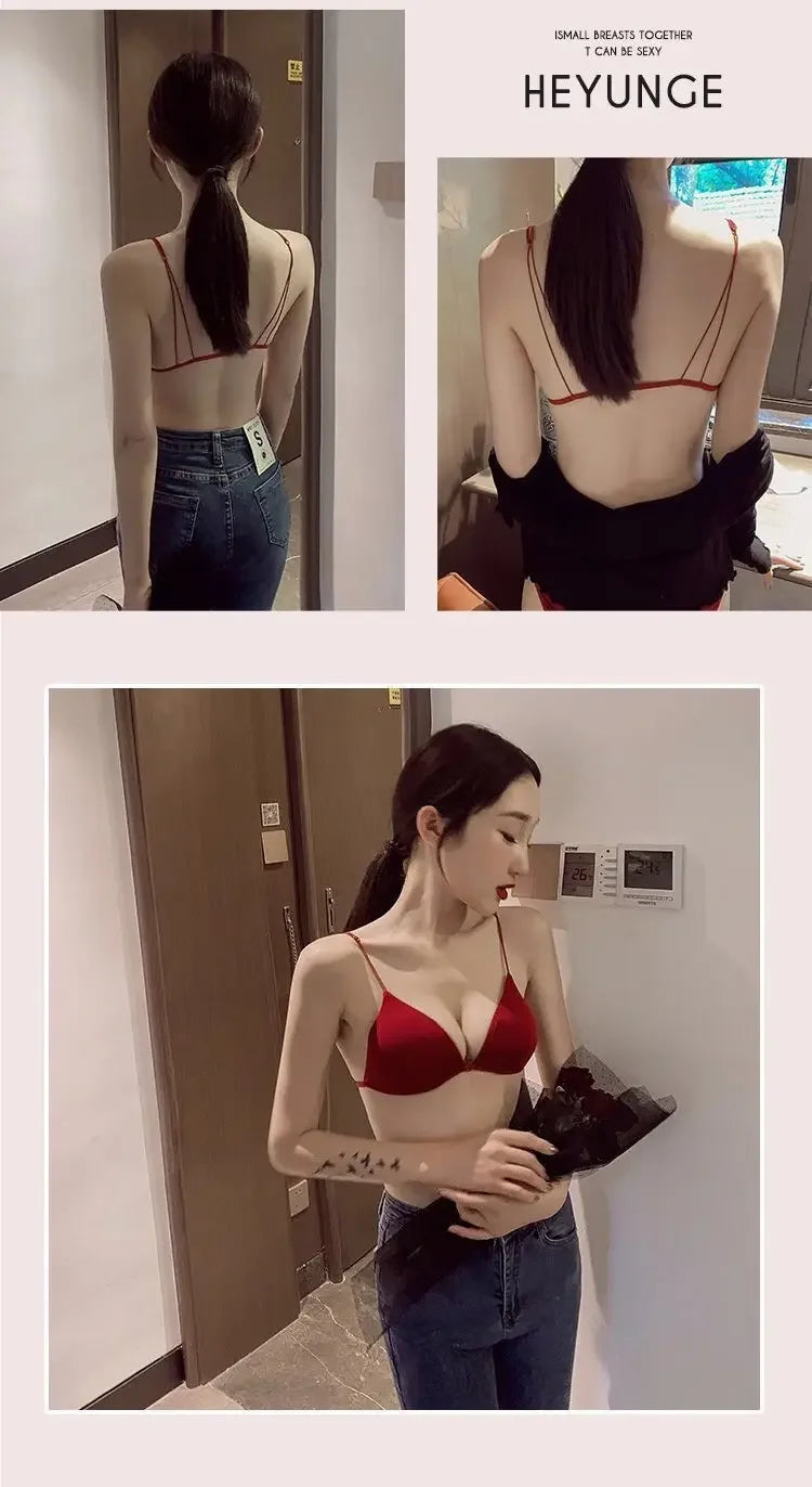 MOYISU Desire Sexy Girl Underwear Front Buckle Thin Shoulder Triangle Cup Thin Back Without Underwire Sexy Simple Bra Small Bra