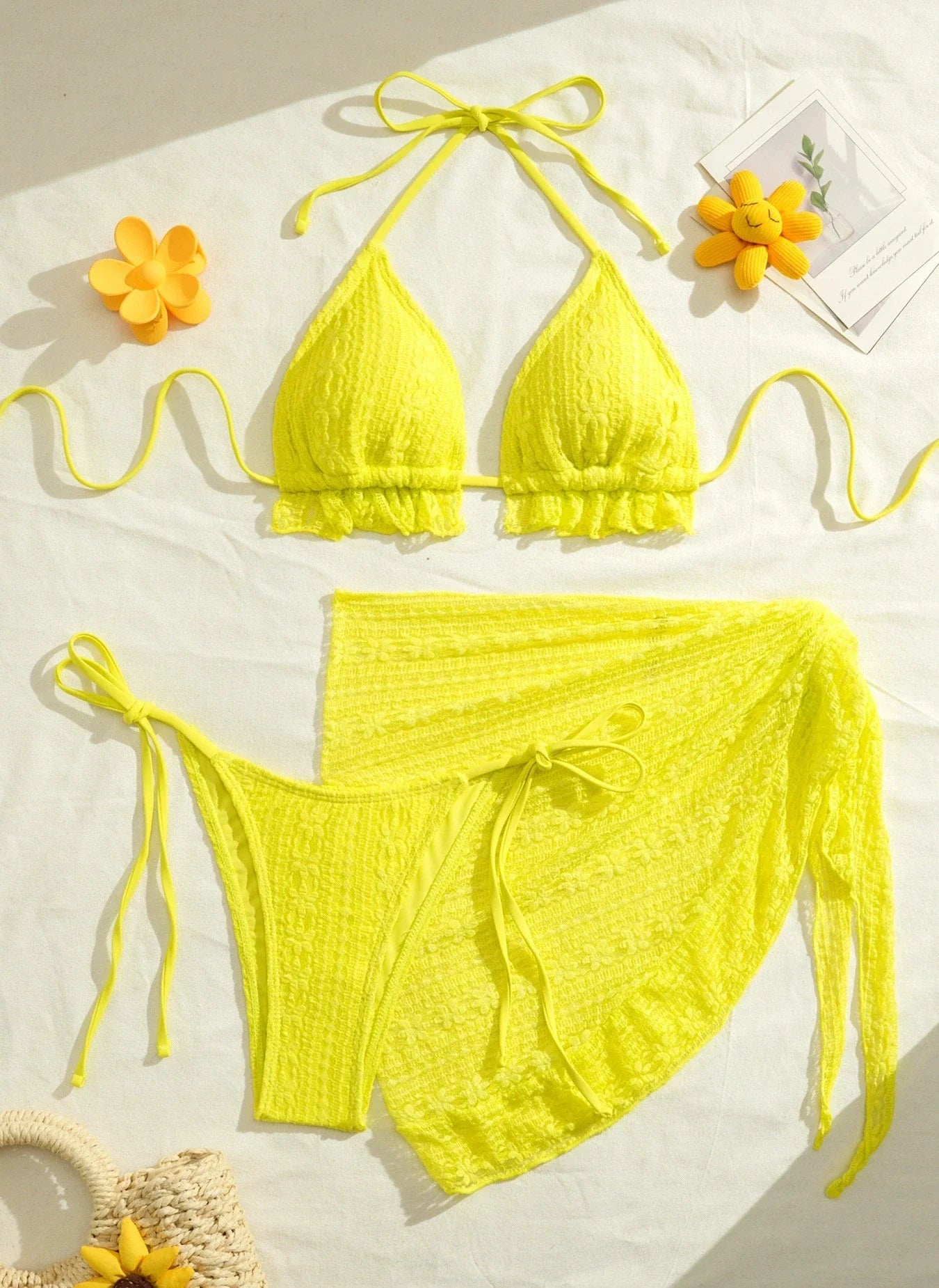 DEKA Lace Ruffled Swimwear Women Bikinis Set Backless Lace Up Bathing Suit Sexy Thongs Split Swimsuit Summer Beach Mini Skirt