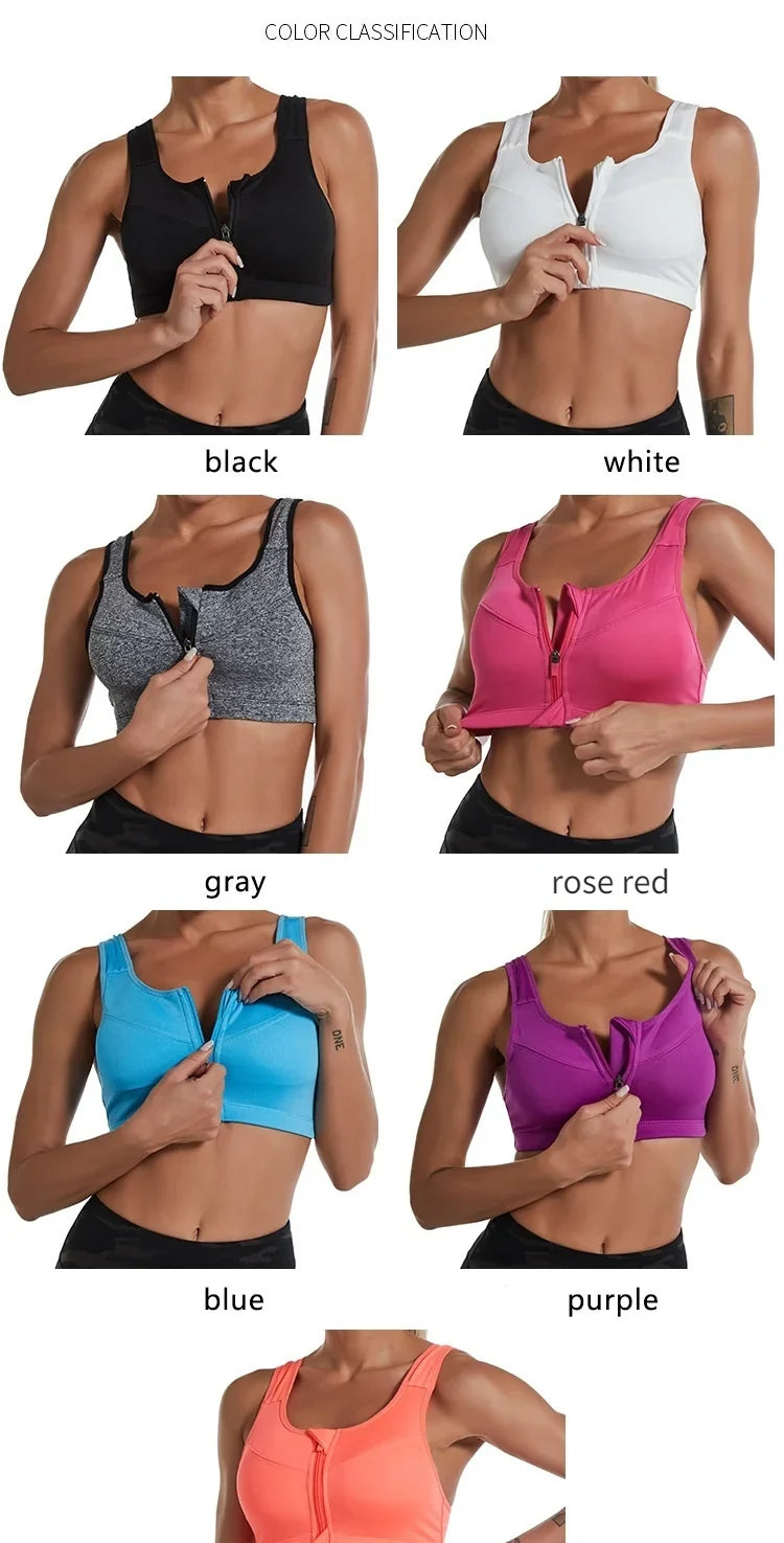 Sports Bra Women Front Zipper Push Up Gym Jogging Crop Tops Female Yoga Fitness Shockproof Vest Sujetadores Sport Bras for Women