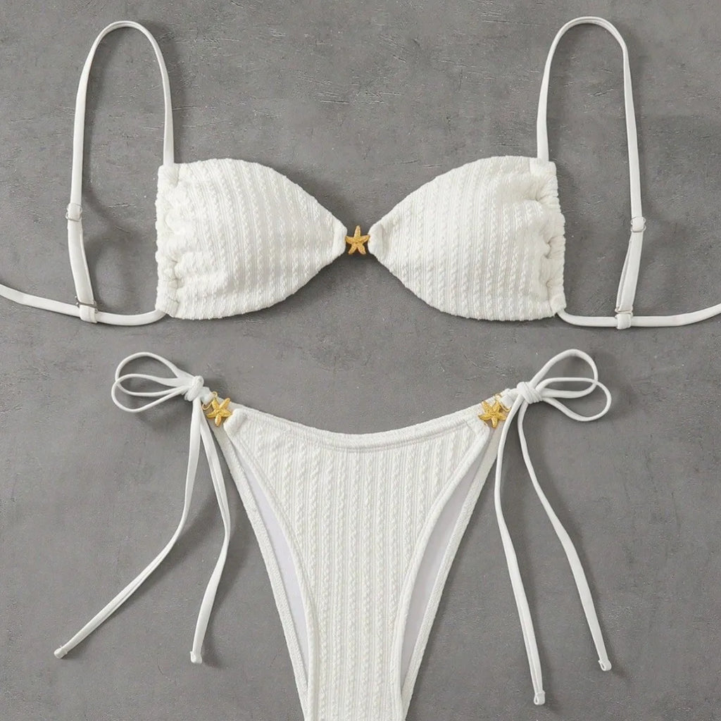 Solid Split Swimsuit Women 2 Piece Triangle Bandage High Cut Thong Bikini Push Up Summer New Sexy Bathing Suit Beachwear