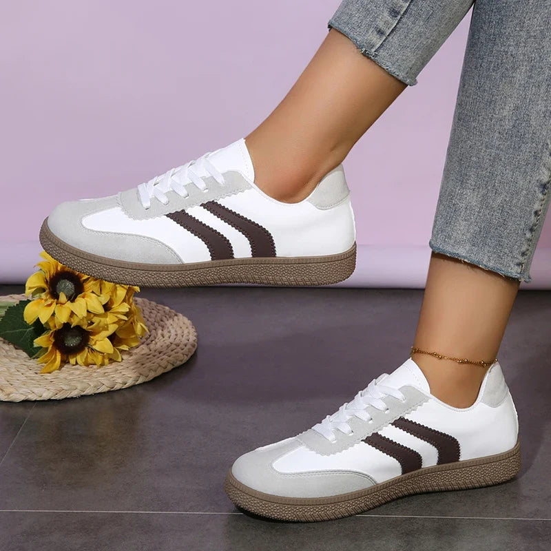2026 New Vintage Training Flats Women Fashion Stripe Lace-Up German Training Shoes Woman Comfort Soft Flat Heel Sport Sneakers