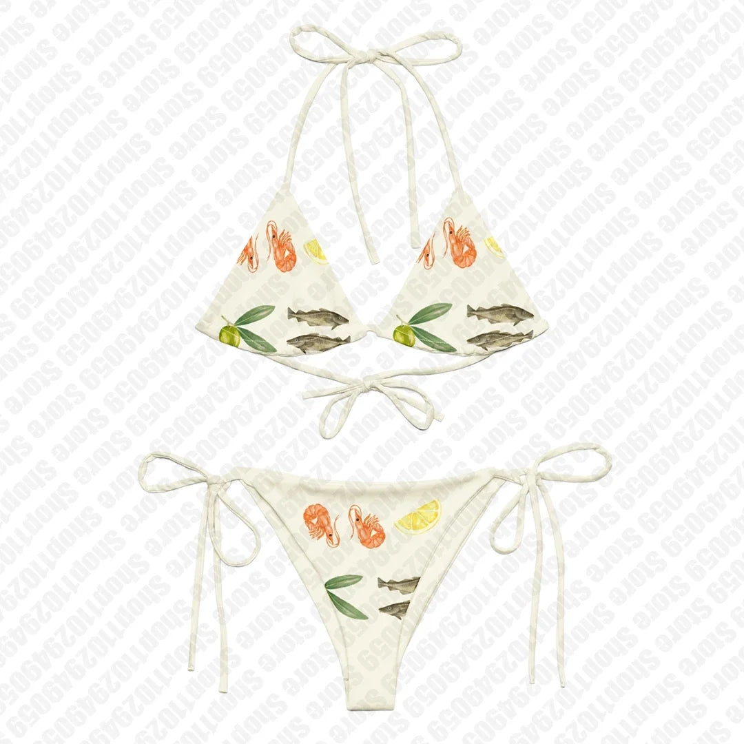 Cute Print Bikini Set Sexy Thong Swimsuit Two Pieces Bathing Suit Punk Gothic Fashion Women Swimwear 2000s Emo Girls Y2k Style
