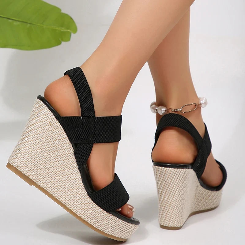 2025 Summer Chunky Wedges Sandals Women Slip On 10 Cm High Heels Sandalias Mujer Plus Size 36-43 Thick Platform Sandles Woman