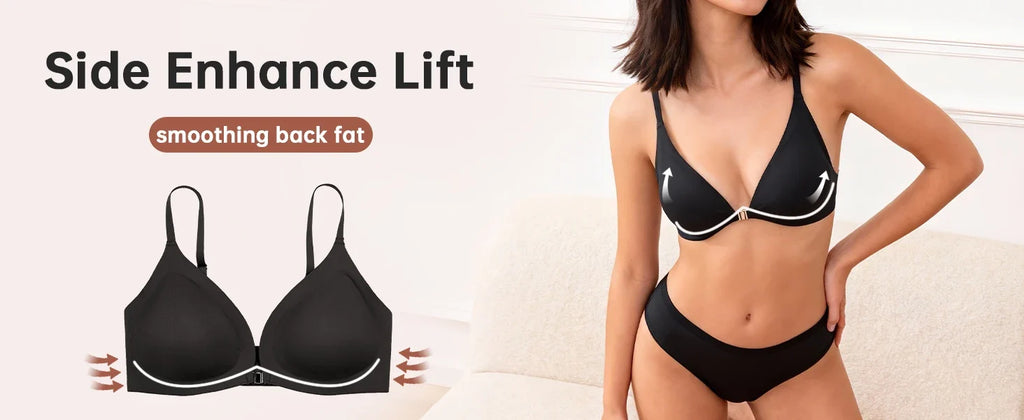 7 Pack Women's Sexy Bra Panties Set Front Closure Seamless Push-Up Wireless with Removable Padding Basic T-Shirt Lingerie