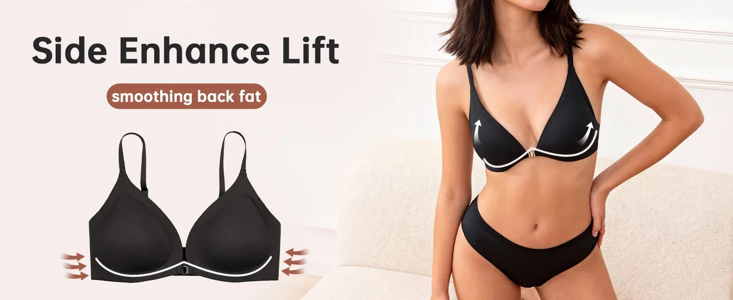 7 Pack Women's Sexy Bra Panties Set Front Closure Seamless Push-Up Wireless with Removable Padding Basic T-Shirt Lingerie