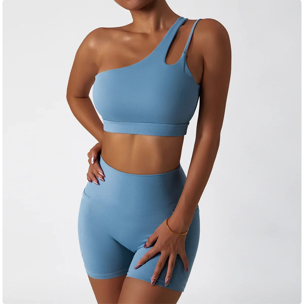 Comfort Single Strap Yoga Bra Chest Pad Running Sports Bra Gym Top Women Stretch Pull Up Underwear Women Vest Fitness Tank Top