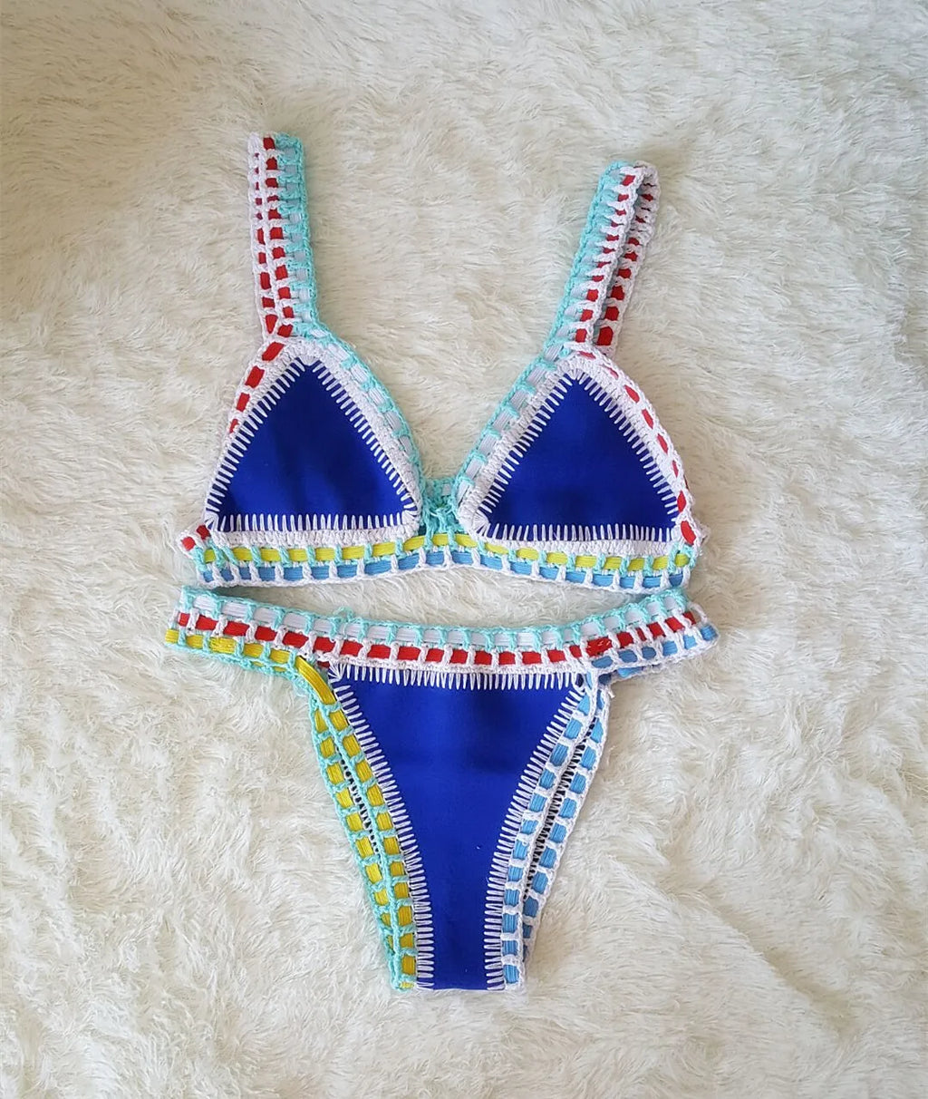 Bikini Crochet 2026 Handmade Knit Patchwork Reversible 2 Piece Swimsuit Women Halter Top Brazilian Bathing Suit Thong Swimwear