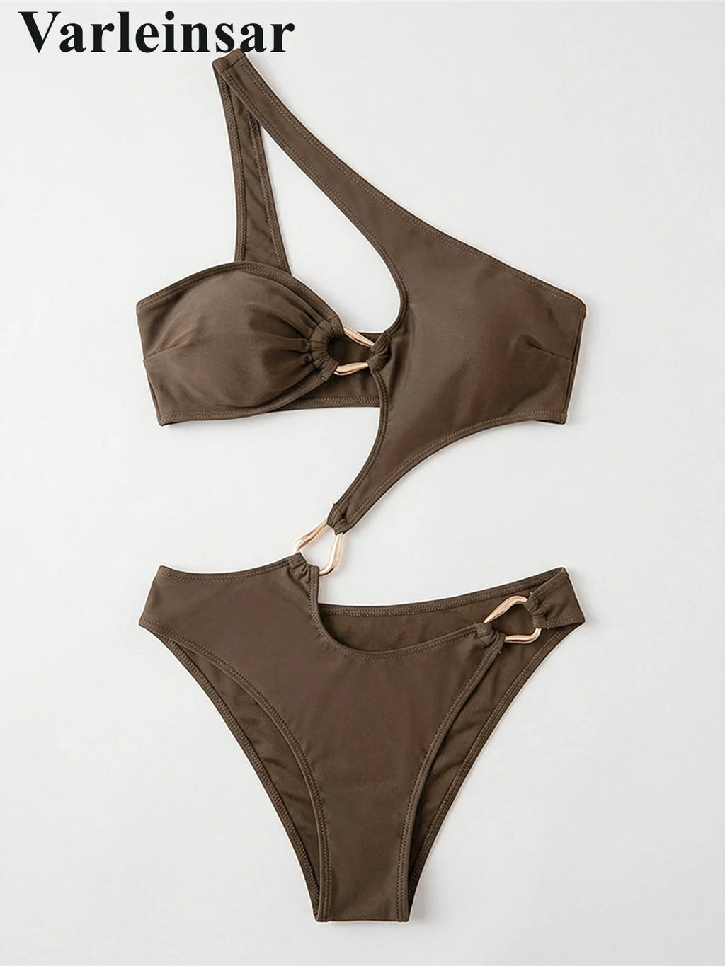 Asymmetric One Shoulder Cut Out One Piece Swimsuit Women Swimwear Female Metal Ring High Cut Leg Bather Bathing Suit Swim V8265