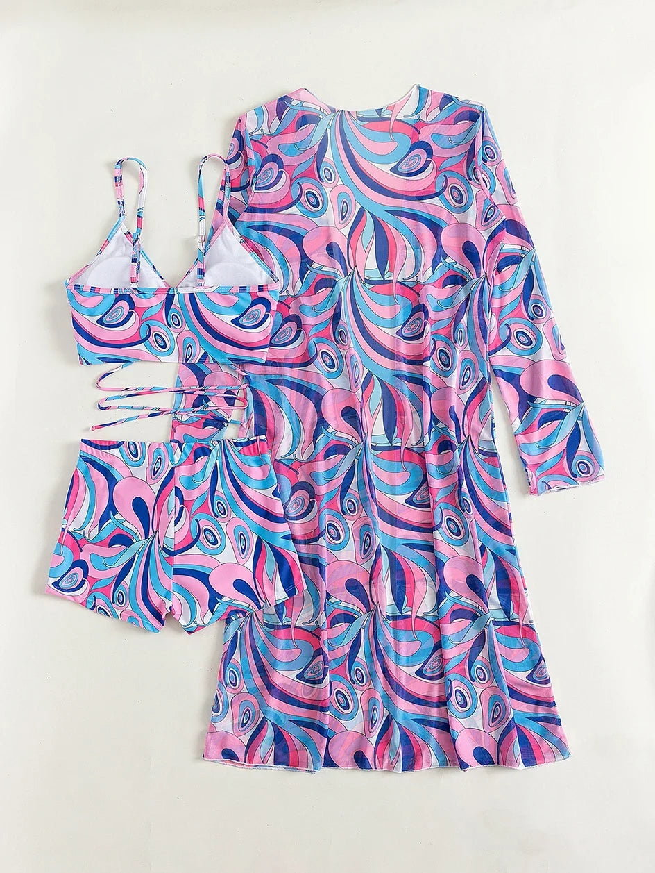 Sexy Print Bikini 2026 Women High Waist Swimsuit Cover Up Swimwear Female Lady Bathing Suit Swimming Summer Beachwear