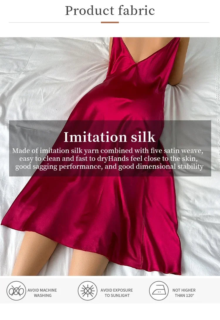 Women's Sexy Nightgown Solid Silk Satin Slip Nightdress Sleepwear Draped Collar Split Backless Sleep Maxi Long Dress Nighties