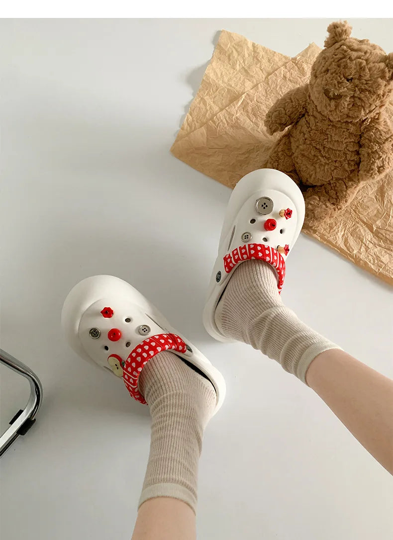 Women Fashion Clogs Indoor Street Slippers Cute DIY Apple Summer Autumn Platform Shoes Soft EVA Female Daily Walking Sandals