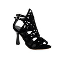 2026 Summer New Women's Black High Heels Made of Suede Leather with Exposed Toes and Thin Heels Suitable for Date Wearing
