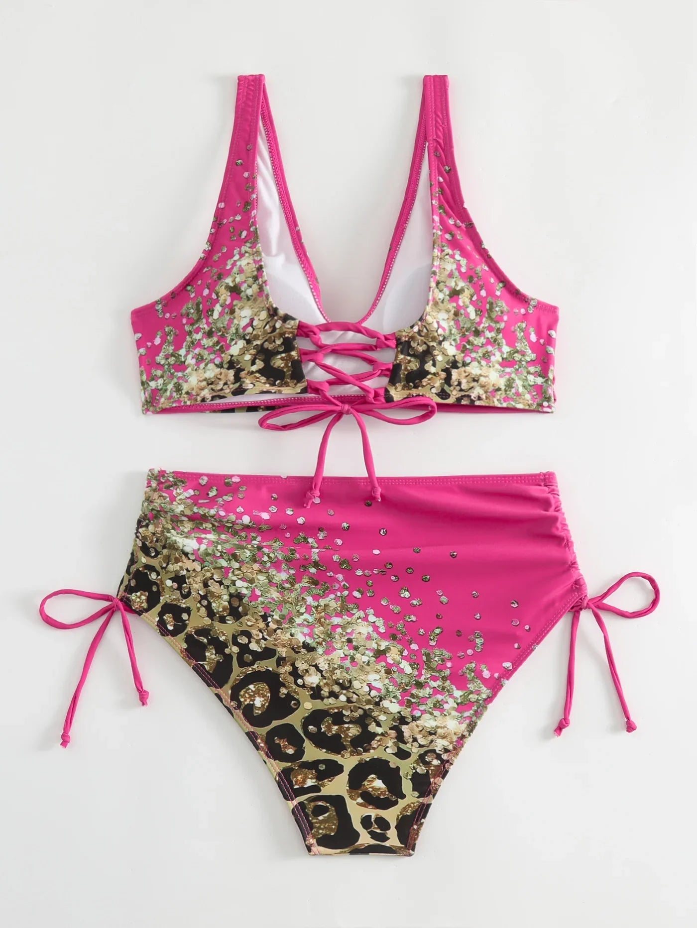2026 Drawstring V Neck High Waist Bikini Women Printed Swimwear Female Swimsuit Bathers Bathing Swimming Suit Beachwear Summer
