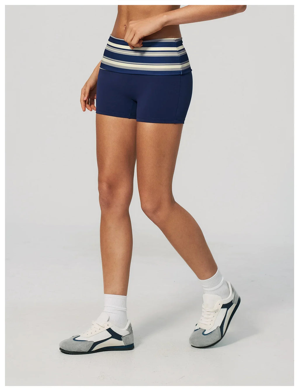 Summer Striped Polka Dot Contrast High Waist Yoga Shorts Hip Lifting Sports Tights Outdoor Workout Fitness Gym Running Pants