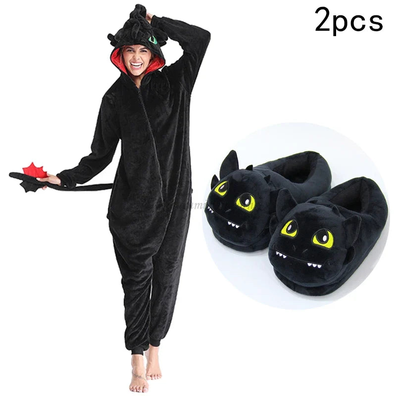 New Toothless Dragon Animal Unisex Adult Kigurumi Unicorn Onesie Pajamas Cartoon Halloween Family Party Costumes Jumpsuits