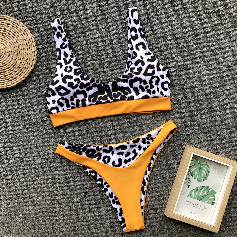 2026 Sexy Bikini Women Swimwear Swimsuit Push Up Leopard Patchwork High Waist Bikinis Set Bathing Suit Beach Bikini Taille Haute