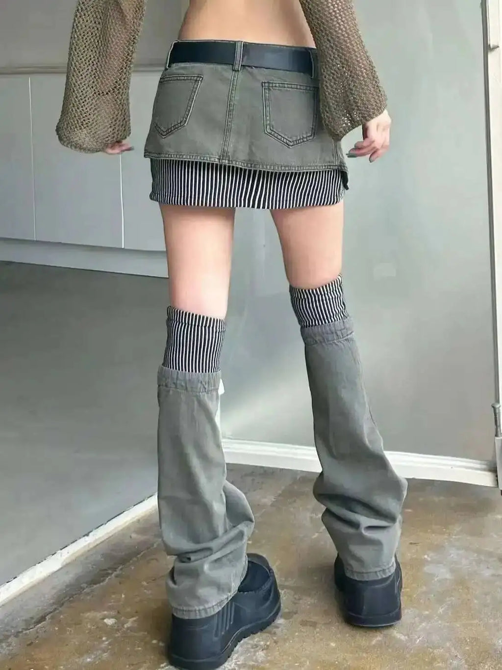 American Retro Patterned Patchwork Denim Suit Half Skirt Women Y2K Irregular Short Skirt Leg Cover Two-piece Set For Wearing N8J