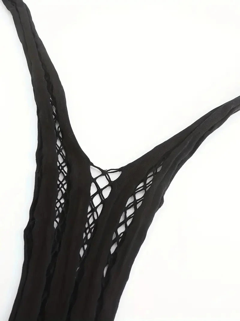 Women Sexy Fishnet Long Sleeve Cover Up, Sheer Bodycon Sleepwear See Through Beachwear Without Bikini