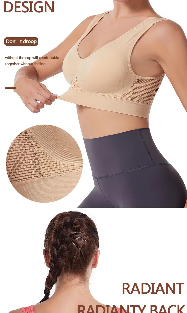 Sports Bra Women Hollow Mesh Gym Jogging Crop Top Female More Size Tops Yoga Fitness Vest Sujetador Push Up Sport Bras for Women