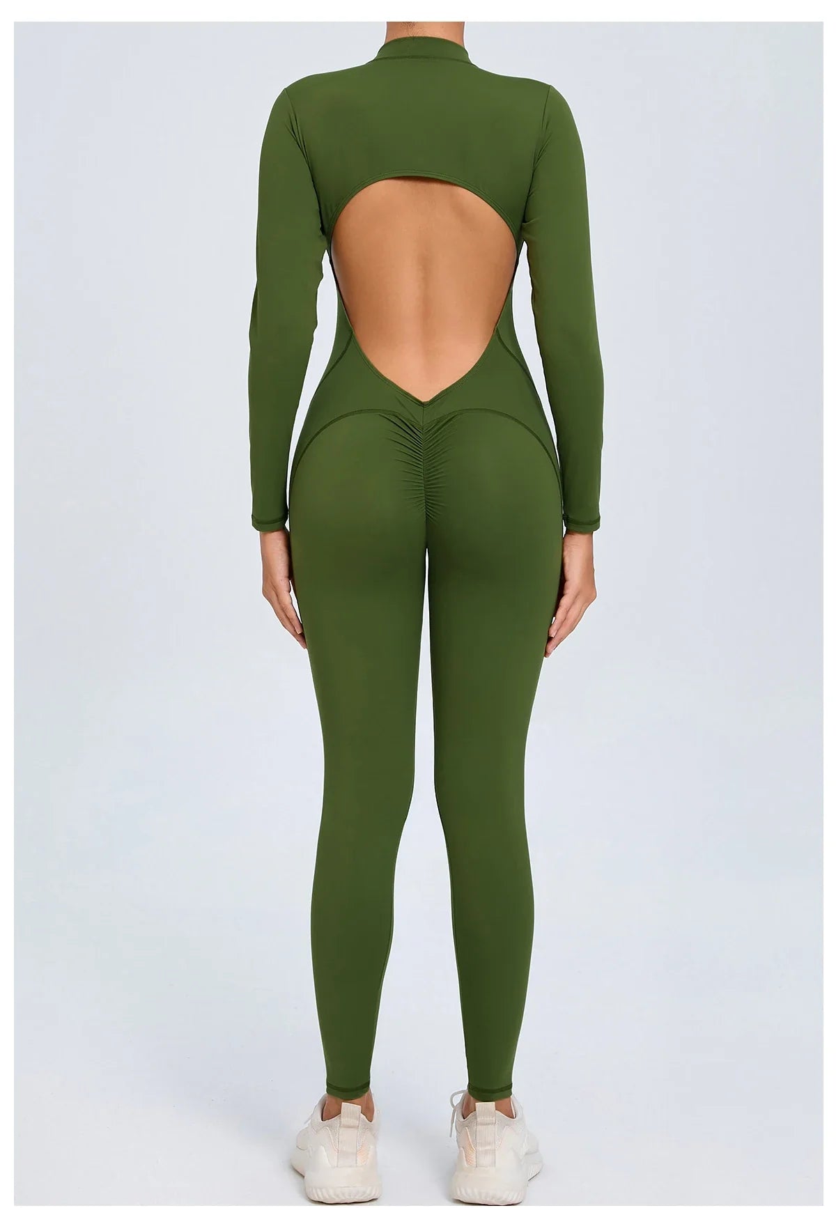 Women Sportwear Yoga Jumpsuit Zip Long Sleeve Back Open Outfit Fitness Tracksuit Tight One-piece Gym Overalls Sports Bodysuit