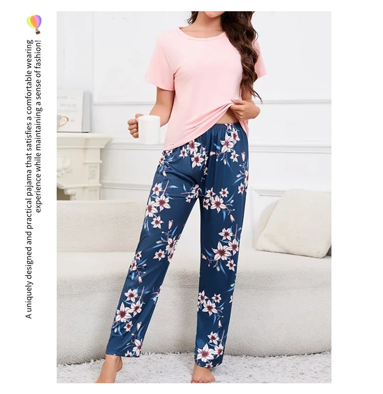 Women's Pajamas 3-Piece Set Sleepwear Home Clothes Autumn Short Sleeve Top with Shorts & Long Pants Loungewear Short Suit Pyjama